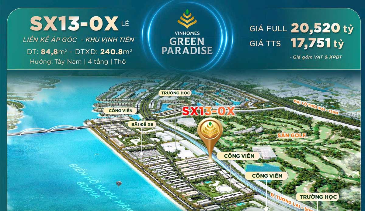 Bán nhà phố SX13-01 đường SX13 Vịnh Tiên Vinhomes Green Paradise