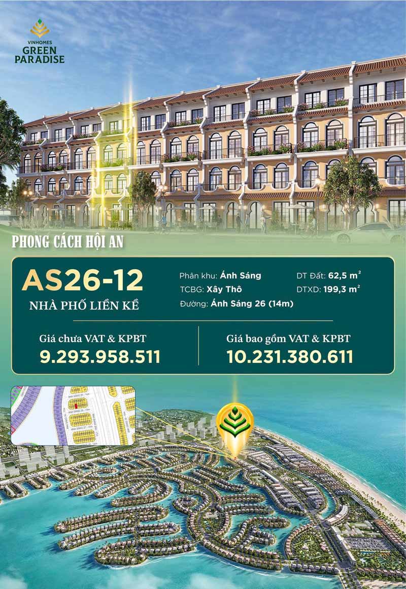 Bán Nhà phố AS26-12 Ánh Sáng Vinhomes Cần Giờ